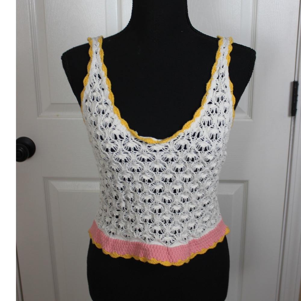 Forever 21 Crochet Tank Top Medium Sleeveless Yellow Pink White